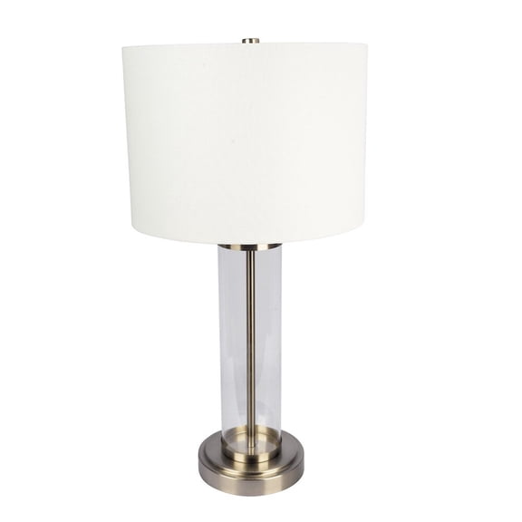 Modern Clear Glass Table Lamp with Brushed Nickel Base for Living Room, 28 Inch Tall Table Lamp with On/Off Switch