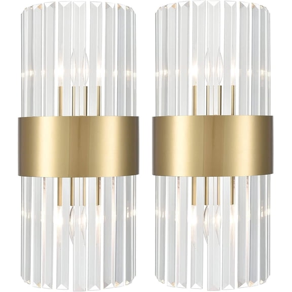 Moose 4-Light Modern Brass Dimmable LED Indoor Corded Electric Wall Sconces with Clear Glass, 2-Count