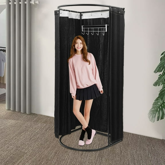 Modern Clothing Store Fitting Room 33.4*31.4*78.7in Black Fitting Room, Fitting Room with Shading Curtain