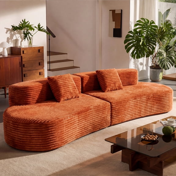 Modern Cloud Pattern Curved Sofa 108.6 Inch Soft Velvet with Two Pillows