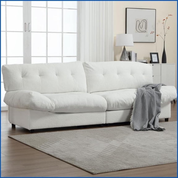 Modern 2-Seat Cloud Sofa Teddy Velvet Fabric for Living Room/Apartment | White | Polyester | Cushion Back