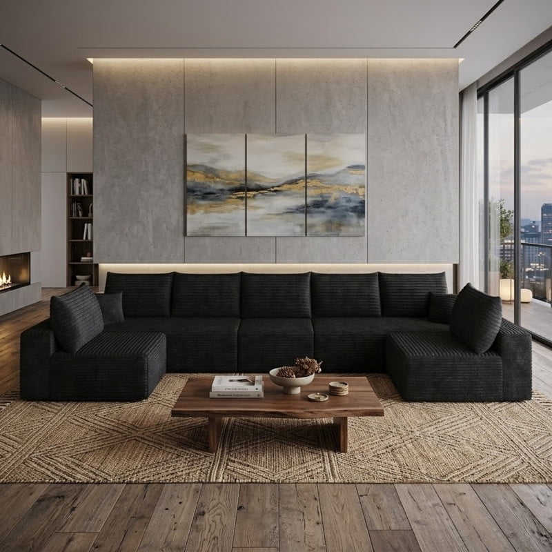 Modern Cloud U-Shaped Sectional Sofa, Modular Upholstered Sofa Couch, lush Corduroy Fabric Deep Seat Corner Sofa for Living Room, Apartment, No Assembly Required