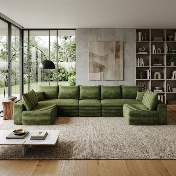 Modern Cloud U-Shaped Sectional Sofa, Modular Upholstered Sofa Couch, lush Corduroy Fabric Deep Seat Corner Sofa for Living Room, Apartment, No Assembly Required
