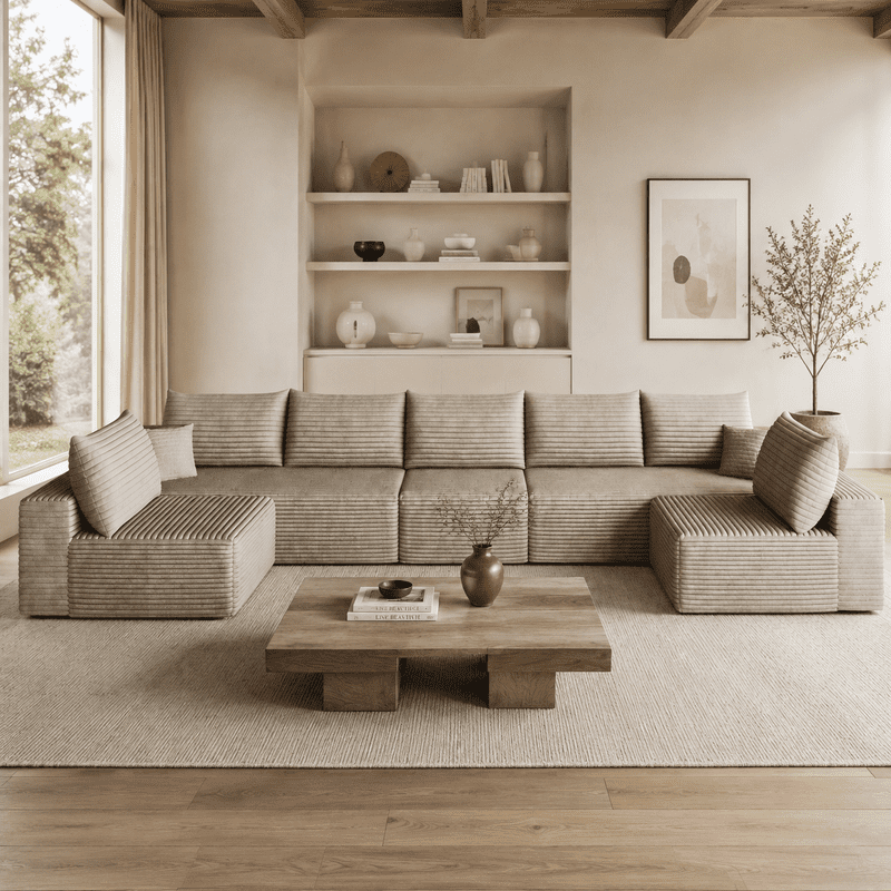 Modern Cloud U-Shaped Sectional Sofa, Modular Upholstered Sofa Couch, lush Corduroy Fabric Deep Seat Corner Sofa for Living Room, Apartment, No Assembly Required