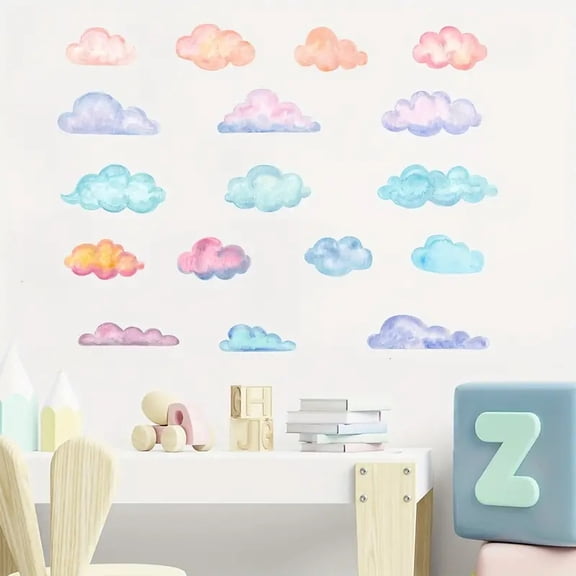 Modern Cloud Wall Decals - Multicolored Adhesive Vinyl Stickers for Bedroom and Living Room Decor