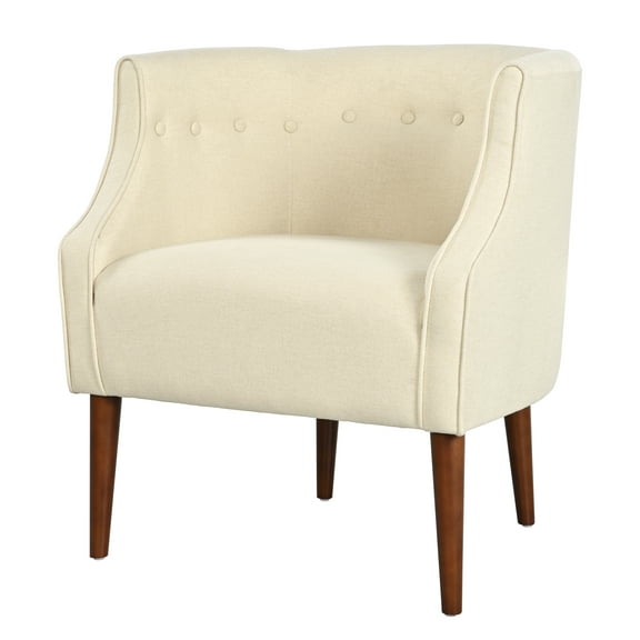 Modern Club Chair w/ Button-Tufted Back, Tonal Piping & Sturdy Birch Legs - Mid-Century Design