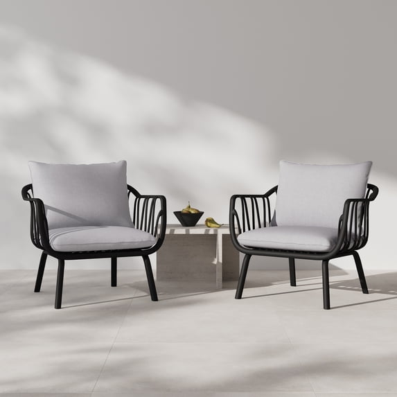 Modern Club Chairs, PP, Grey (Set of 2)