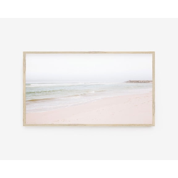Modern Coastal Ocean Beach Art Muted Pastel Sea Scenery Farmhouse Screen Decoration, Stretched Canvas 16x20in