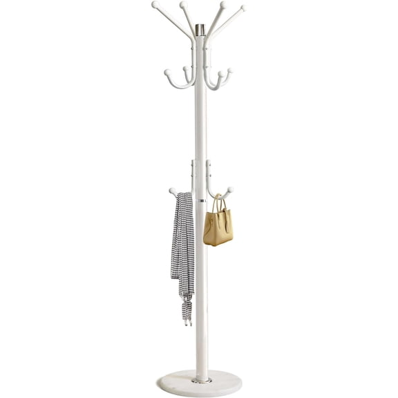 Modern Coat Rack Freestanding with Marble Base & Sturdy Metal Frame, 11 Hooks Hall Tree for Jackets, Hats, Bags, Entryway Organizer for Bedroom, Living Room, Closet (11 hooks-White)
