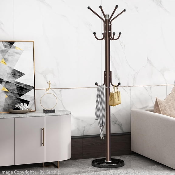 Modern Coat Rack Freestanding with Natural Marble Base & Sturdy Metal Frame, 11 Hooks Hall Tree for Jackets, Hats, Bags, Entryway Organizer for Bedroom, Living Room, Closet (11 hooks-Bronze)