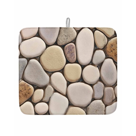 Modern Cobblestone Texture Art Dish Drying Mats for Kitchen Counter,Absorbent Microfiber Dish Drainer Rack Mat Seamless Brown Pebble Stone Drying Pad for Sinks,Utensils,Countertops,16x18in
