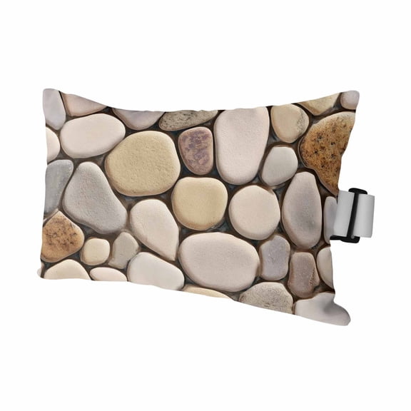Modern Cobblestone Texture Art Outdoor Pillow for Chaise Lounge Chair,Seamless Brown Pebble Stone Waterproof Headrest Lumbar Pillows with Insert&Elastic Strap for Patio Pool Garden Chairs,1 Pack