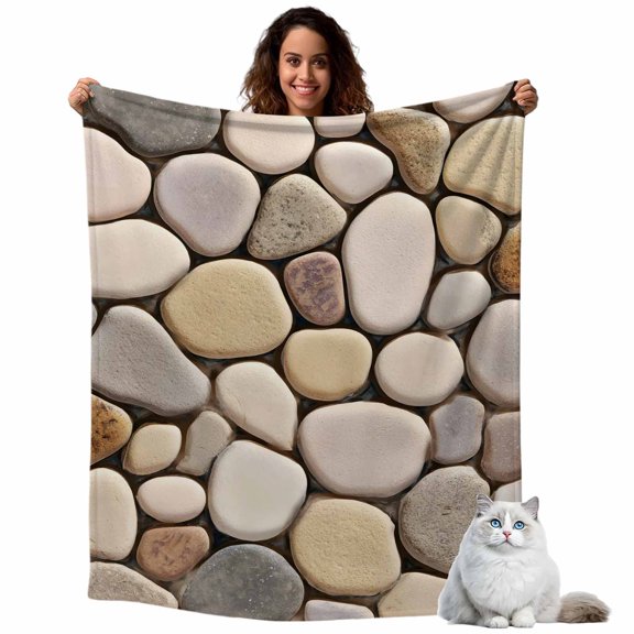 Modern Cobblestone Texture Art Throw Blanket Flannel Fleece Throws, Seamless Brown Pebble Stone Lightweight Super Soft Warm Blankets for Couch Sofa Bed All Season Use,30x40 IN