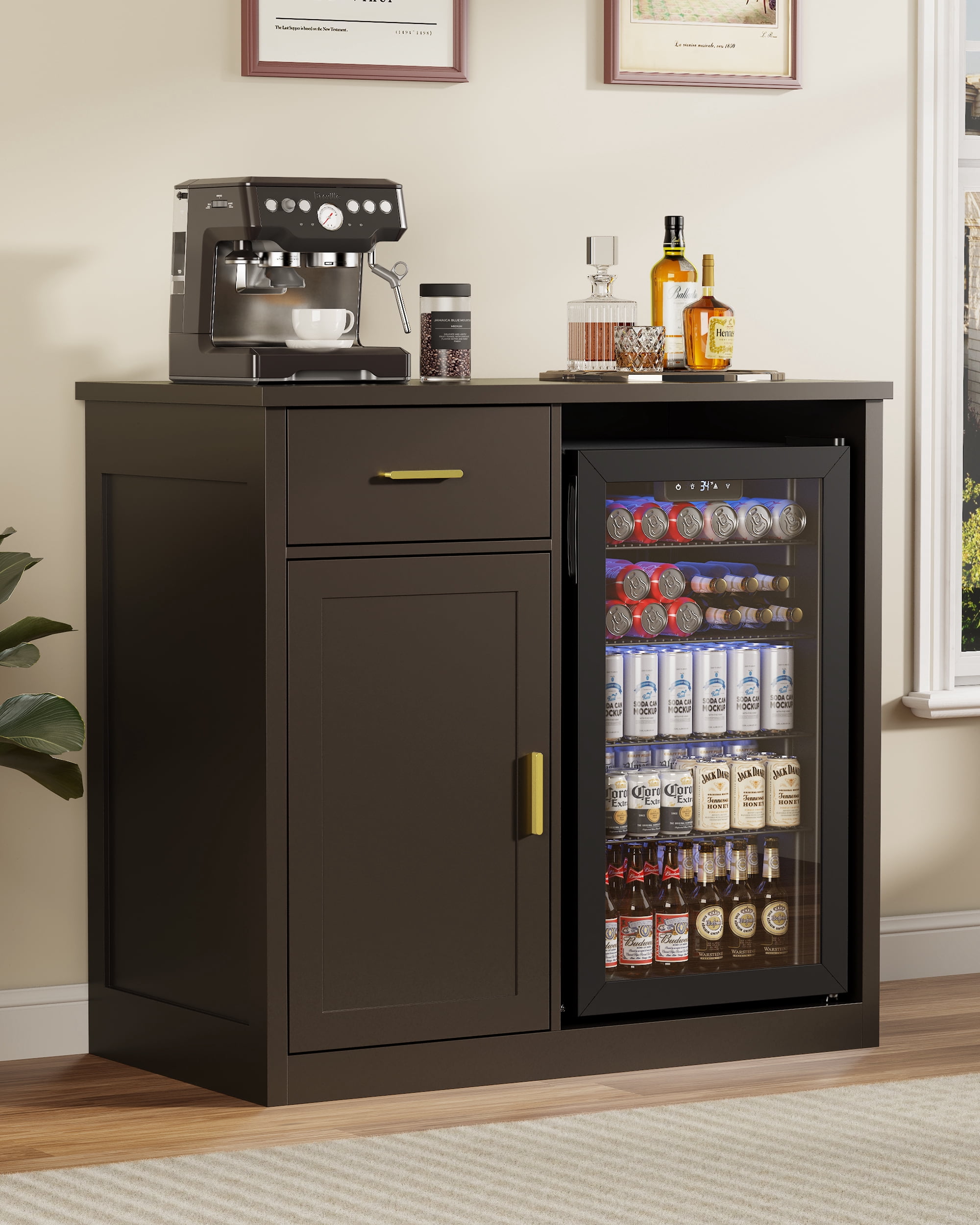 Modern Coffee Bar Cabinet with Mini Fridge Space, 39