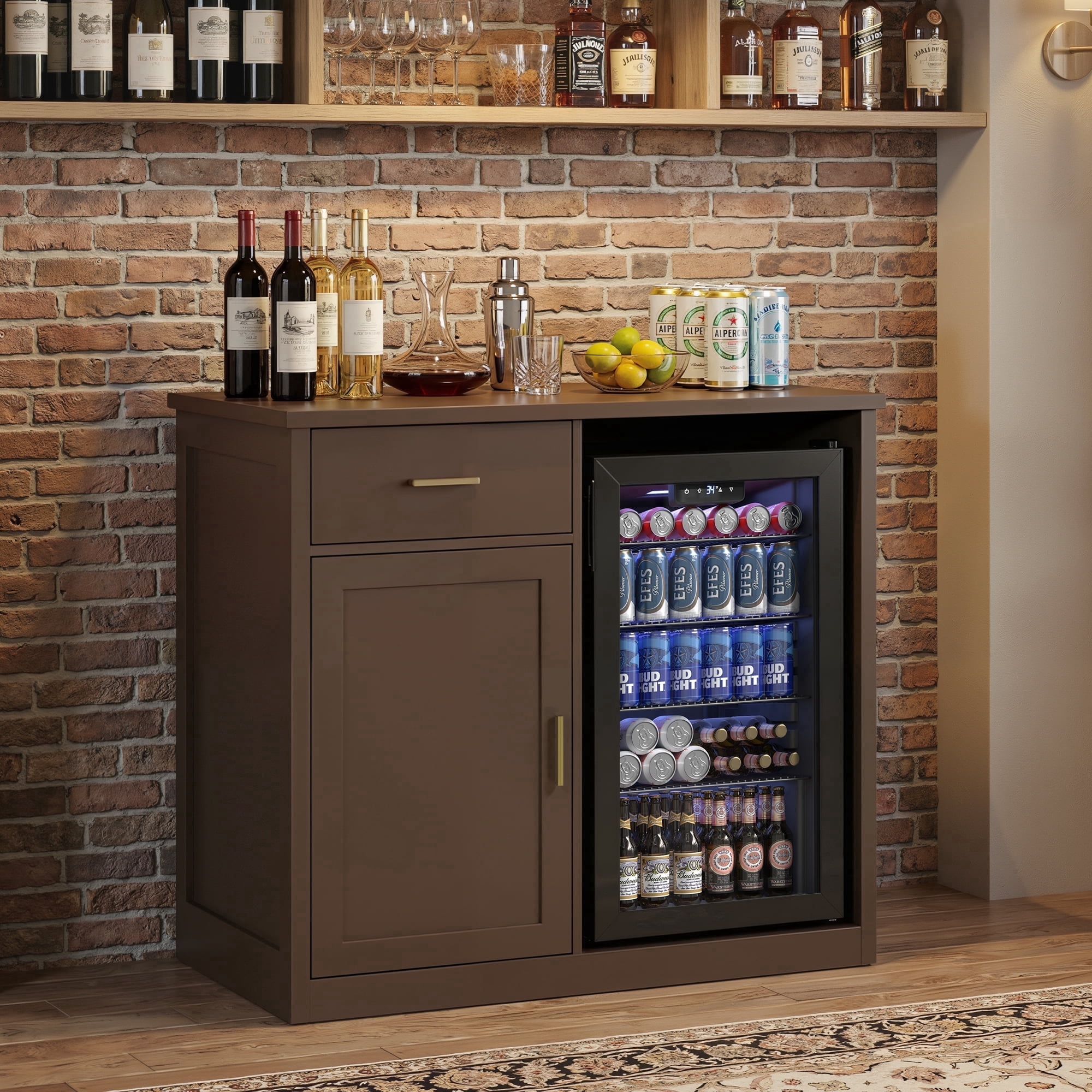 Modern Coffee Bar Cabinet with Mini Fridge Space, 39