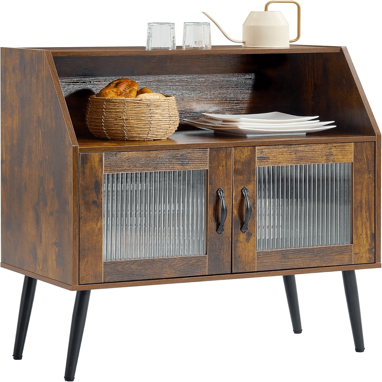 Modern Coffee Bar with Glass Doors Sideboard Buffet Storage