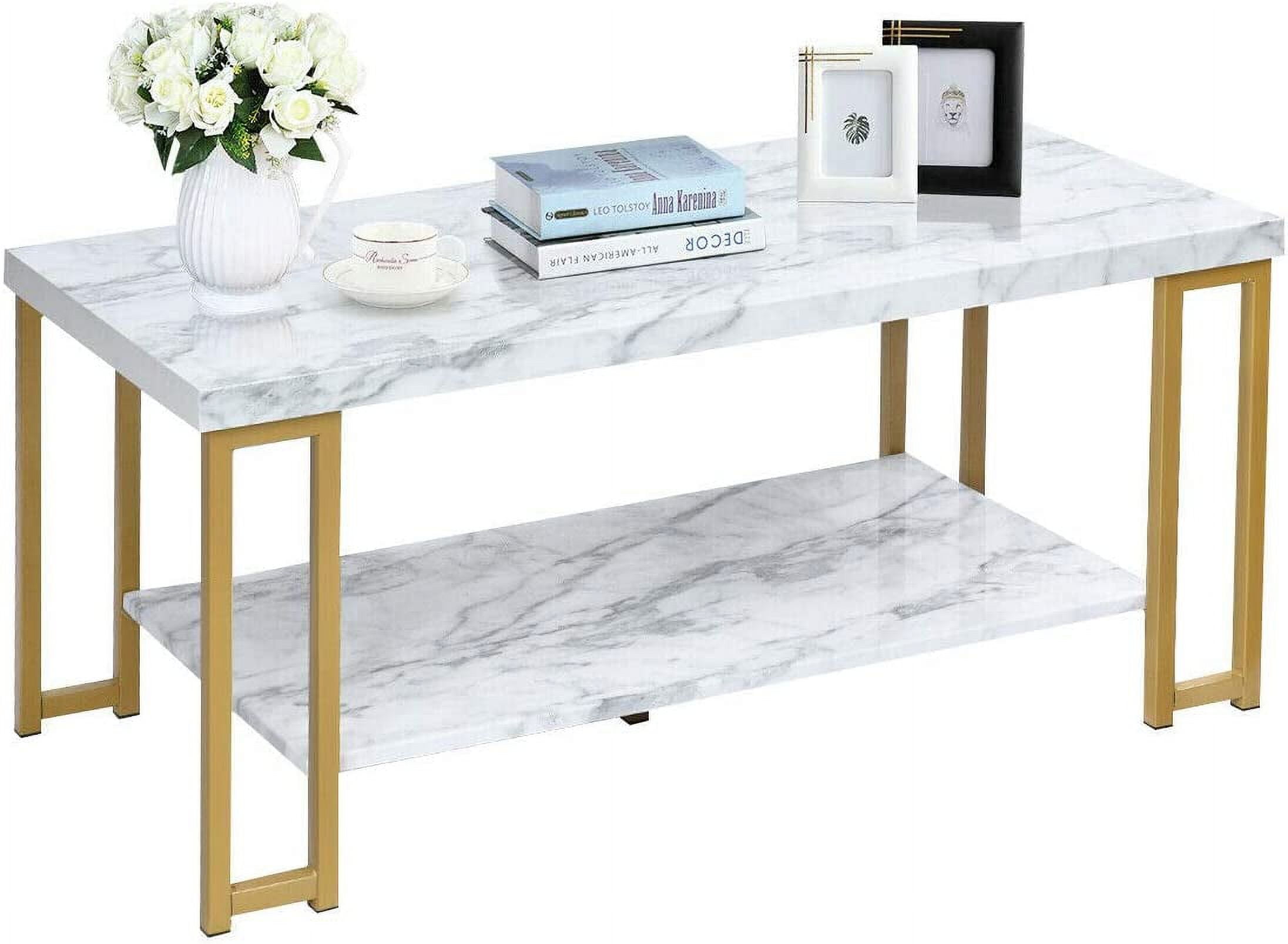 Elegant 46" Rectangular Wood and Faux Marble Coffee Table with Storage