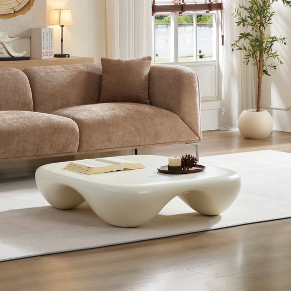 Modern Coffee Table Faux Travertine Textured for Livingroom/Office