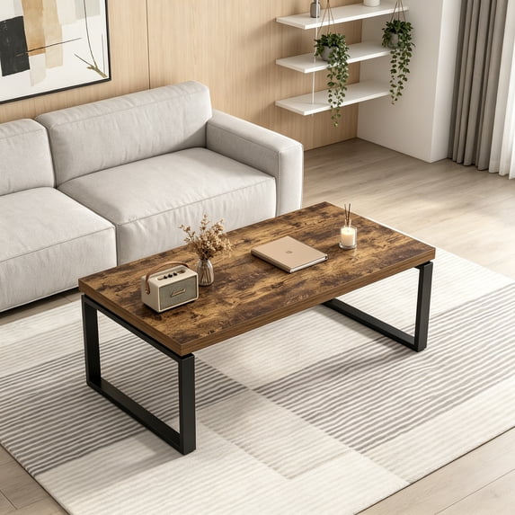 Modern Coffee Table, Industrial Wood and Metal Center Table for Living ...
