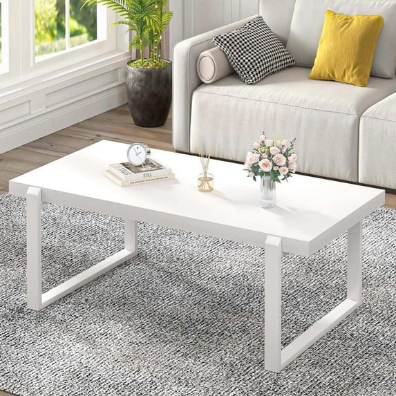 Modern Coffee Table, Industrial Wood and Metal Center Table for Living Room, Rectangle Cocktail Tea Table for Home Office, Rustic Brown, 47 Inch