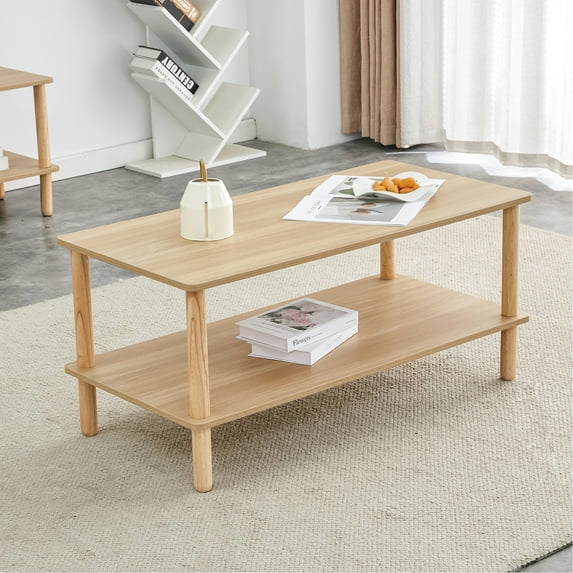 Modern Coffee Table For Living Area, Rectangular 2 With Open Storage, Solid Wood & , Stable And , Low Maintenance Cost Room, + Structure, Easy Assembly Steps, Protects Floor Surface Efficiently