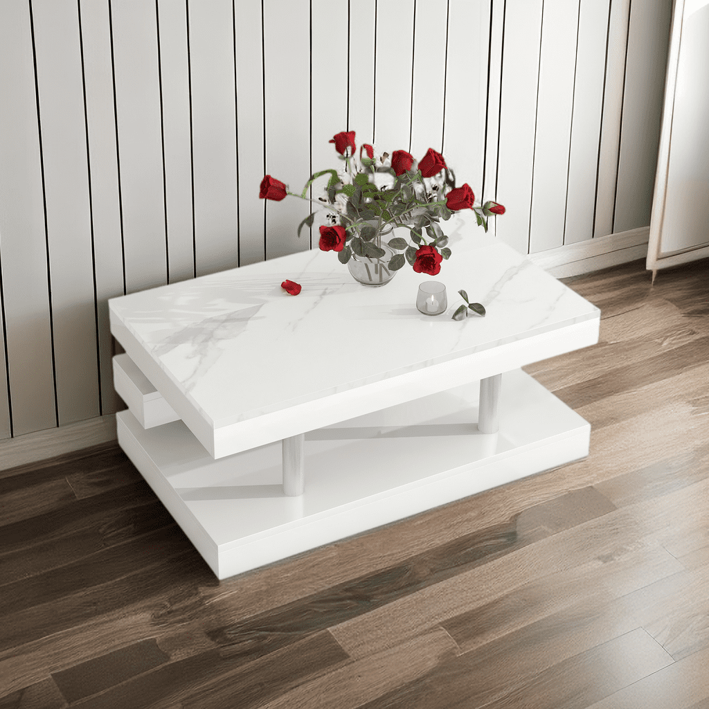 Modern Coffee Table for Living Room, 2-Tier Coffee Table with Silver ...