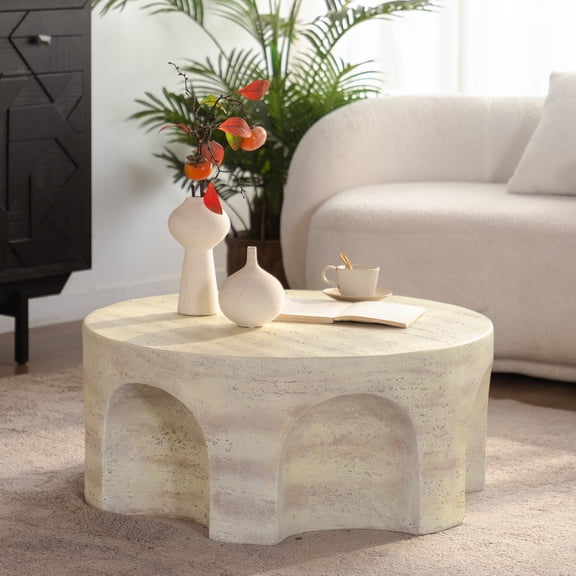 Modern Coffee Table MDF Top, Metal Base, Durable Build, Red Built for Everyday Comfort & Style Modern Minimalist Round Accent