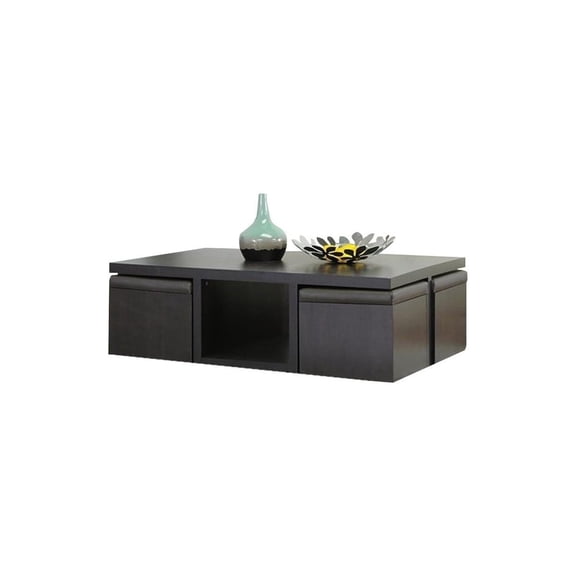Modern Coffee Table Set with Storage Ottomans - Dark Brown Finish
