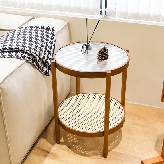Modern Coffee Table , Stylish Elegant Round Wooden Nesting Tables For Living Room, 20” Product Width And Tables, Side End Brown, 20”x20”x23.6