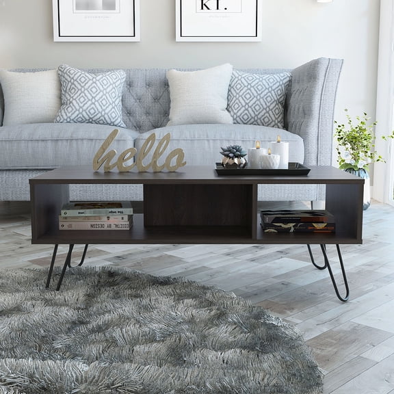 Modern Coffee Table, , Two Shelves & Graceful Hairpin Legs For Living Area Table -, With Legs, Allure In Room