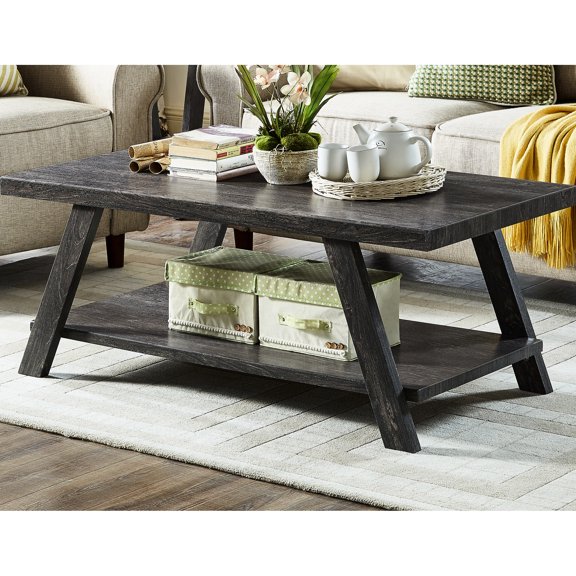 Modern Coffee Table With Charcoal Finish And Extra Storage Feature Wood In Capacity