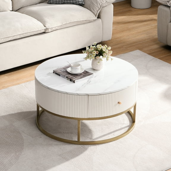 Modern Coffee Table With Drawers - 31.5 Inch Round Style And Storage For Living Space