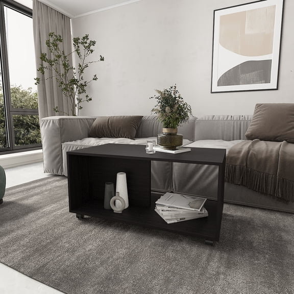 Modern Coffee Table With Open Storage, Caster Wheels, , , Contemporary Color, Scratch- Coating