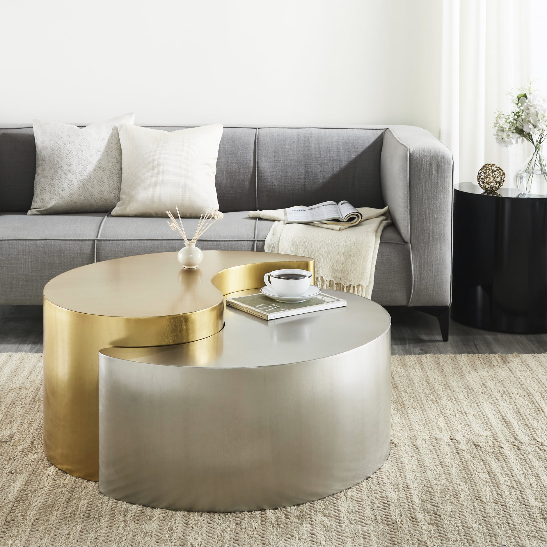 Robust Finish Modern Coffee Table With Robust Iron Sheet In Black & Gold, Enhancing ...