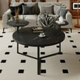 thumbnail image 1 of Modern Coffee Table With Two Display Shelves, Black Faux Marble Surfaces, Tripod-Inspired Base, Rounded Tabletop Edges, 1 of 12