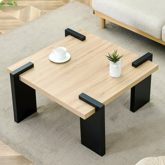 Modern Coffee Table for Living Room Office and Leisure Area,31” Natural MDF Wood & Black Center Table