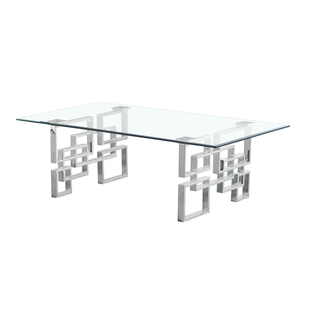Silver Stainless Steel Rectangular Coffee Table with Clear Glass Top
