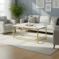 thumbnail image 1 of Modern Coffee Table with Faux Marble Top - Rectangular Living Room Table, 1 of 7