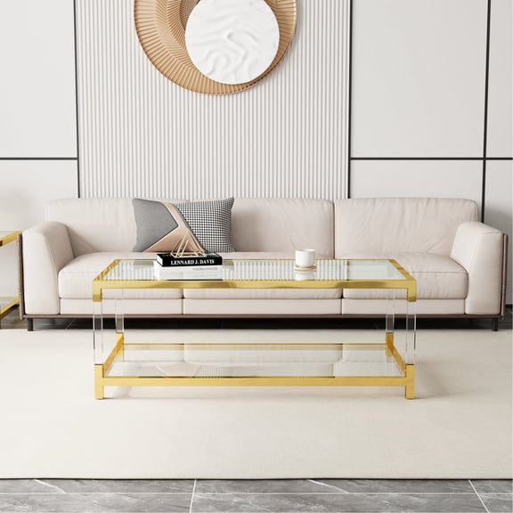 Modern Coffee Table with Glass Top | Decor in Living and Office Spaces | Exquisite Metal and Acrylic Craft | Light on Space