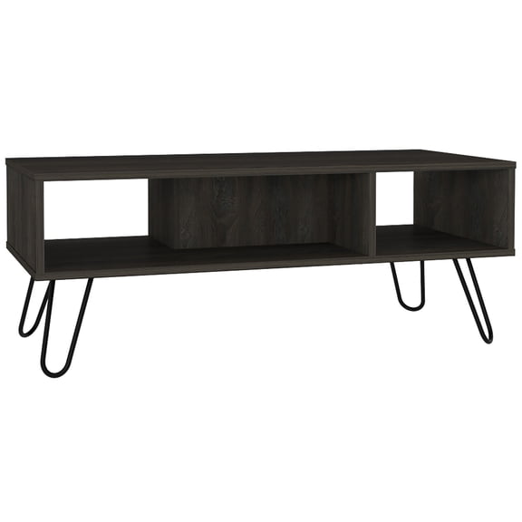 Modern Coffee Table with Hairpin Legs and Two Shelves for Small Living Room, Espresso Brown Rectangular Particle Board Table, 39.8W x 17.7D x 17.7H