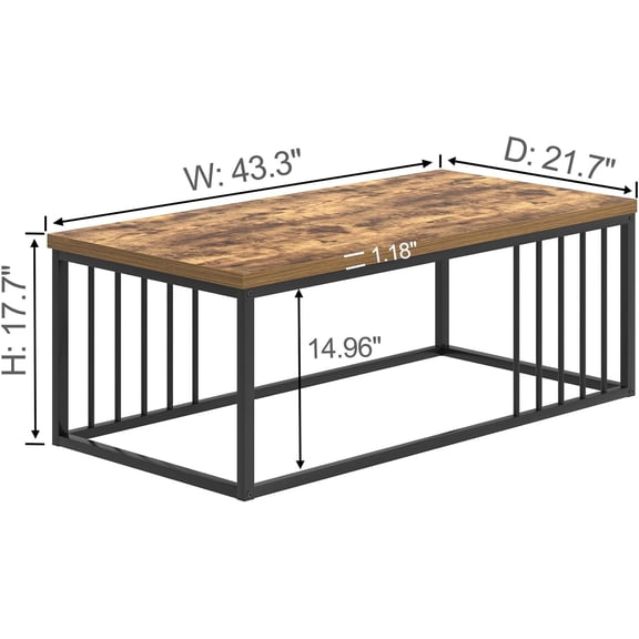 Modern Coffee Table with Rustic Brown Wood and Metal Frame for Living Room Industrial Style