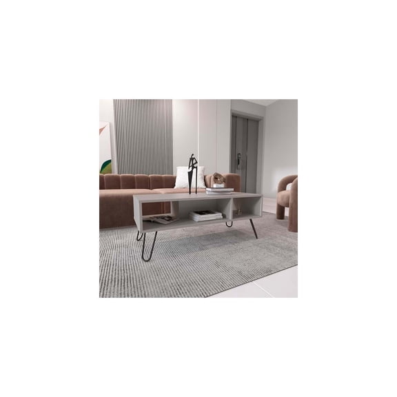 Modern Coffee Table with Shelves - White, 39.8" x 17.7" - Living Room Accent Table