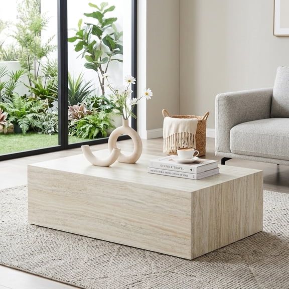 Modern Coffee Table with Smooth Light Wood Texture - 39.3" W x 21.7" D