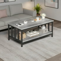 Modern Coffee Table with Storage - 2-Tier Grey Wash Farmhouse Design