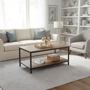 Modern Coffee Table with Storage - 2-Tier Rectangular Living Room Table