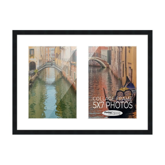 11x14 Black Wood Collage Frame with White Mat to Display 2 5x7 Pictures