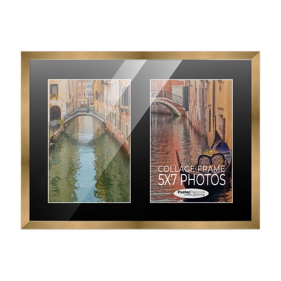 Metallic Gold Bronze Finish Collage Frame - Black Mat, Holds Two 5x7 Photos , UV Resistant Acrylic,
