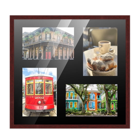 Brown Finish Collage Square Frame - Black Mat, Holds Four 4x6 Photos , UV Resistant Acrylic, Wall