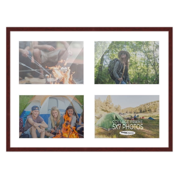 Brown Finish Collage Frame - White Mat, Holds Four 5x7 Photos , UV Resistant Acrylic, Wall Hanging
