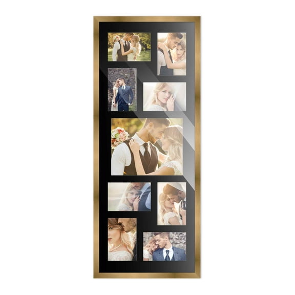 Metallic Gold Bronze Finish Collage Frame - Black Mat, Holds Nine Photos - 8x10 & 4x6 , UV Acrylic,
